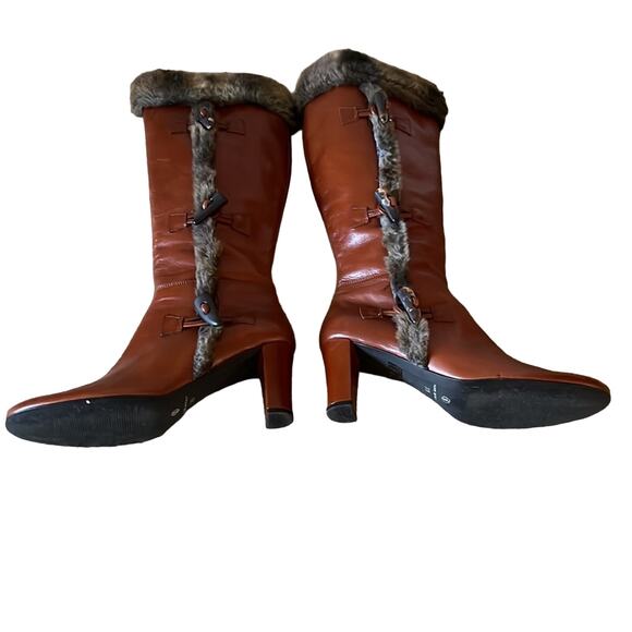 Italian Leather Faux Fur Trimmed Heeled Boots Womans Size 39 US 9 - Picture 3 of 10